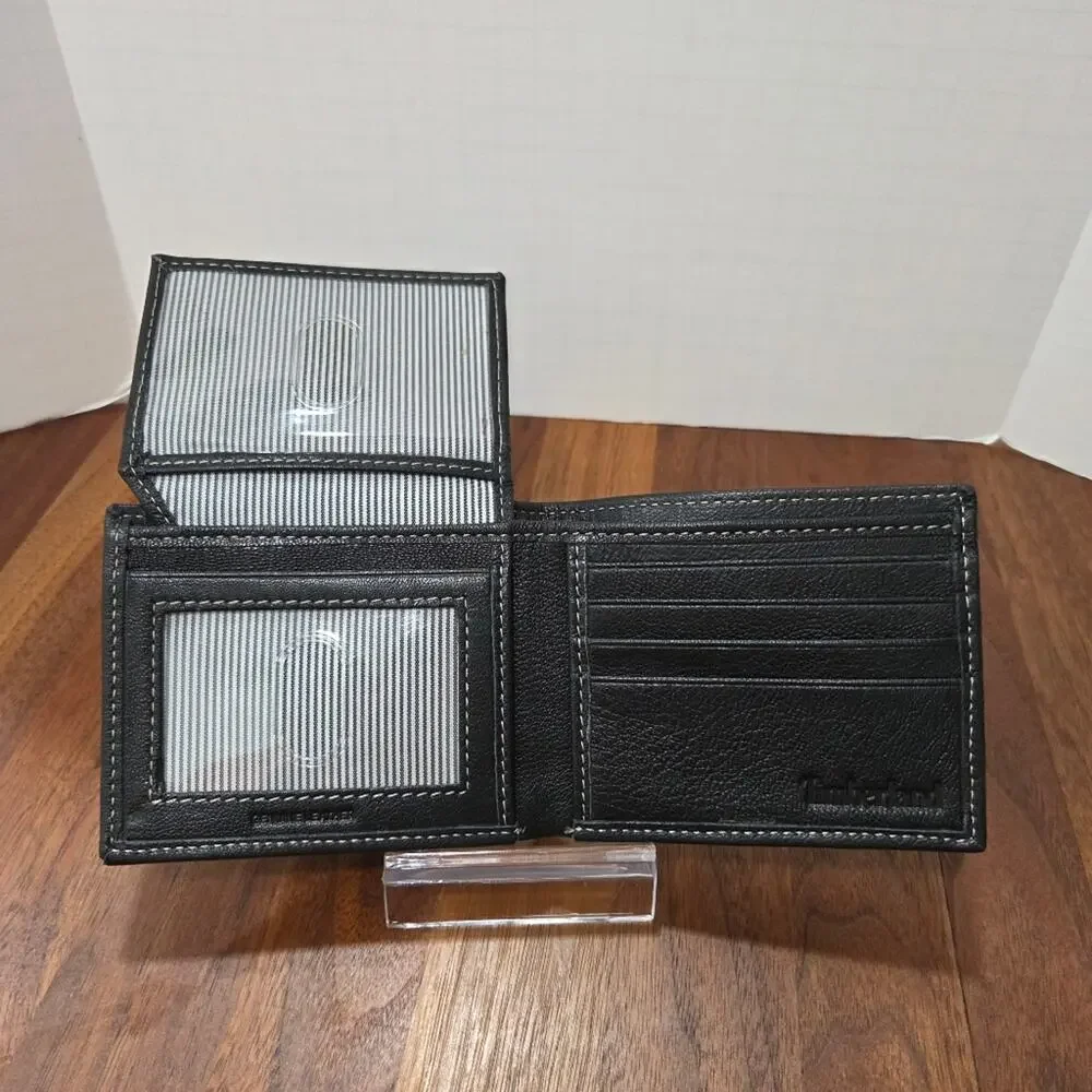 Timberland Black Bi Fold Card Holder Walllet Leather NWOT
